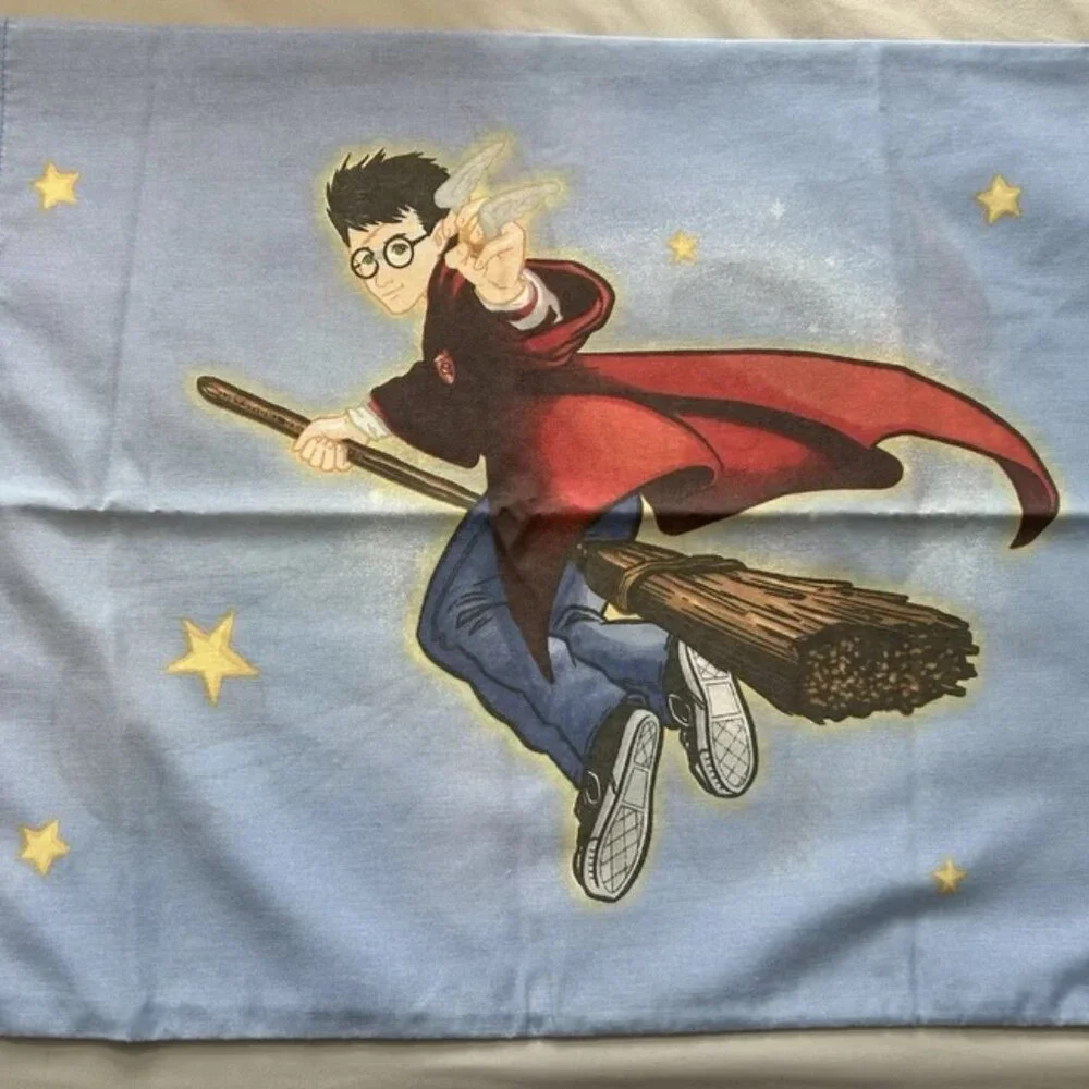 Vtg Harry Potter Quidditch Snitch Hedwig Double Sided Comforter & Pillow Case